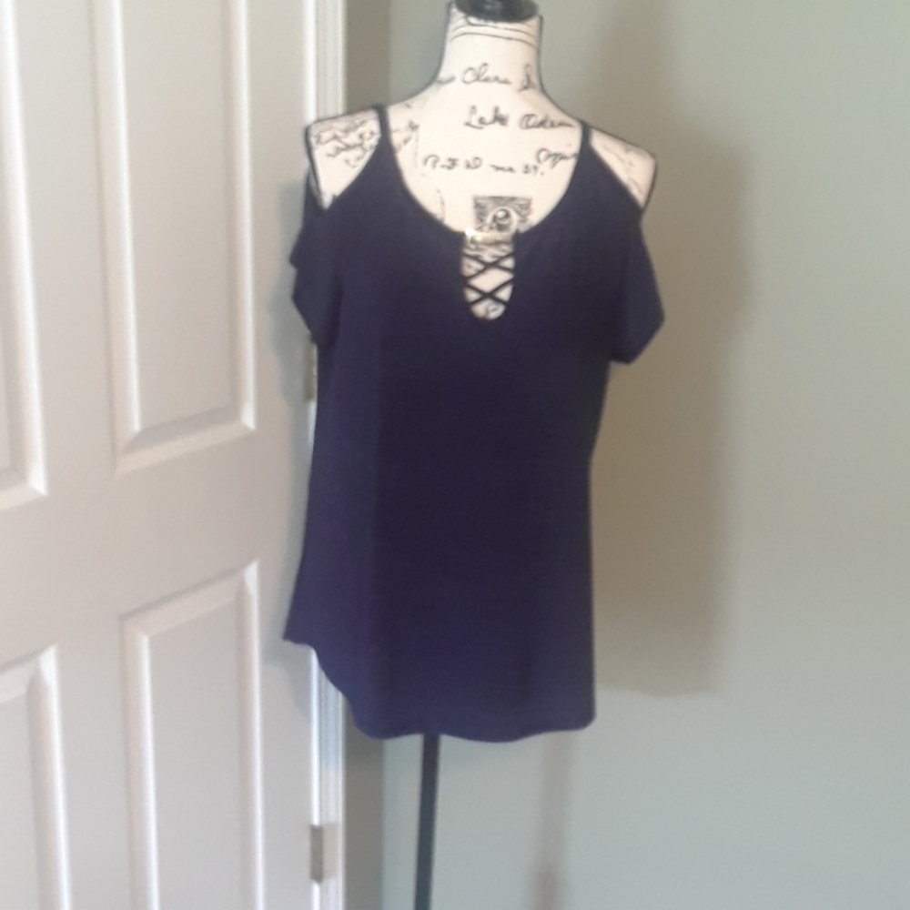 Navy blue cold shoulder top